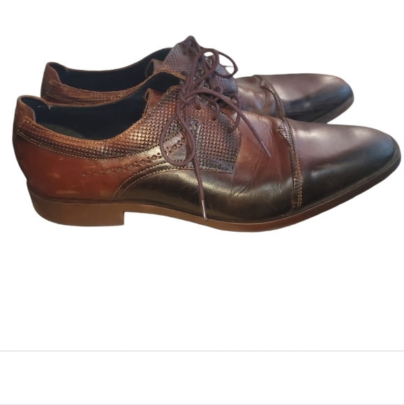 Stacy Adam's Vilas brown leather textured lace up cap toe oxfords shoes 12 - Picture 1 of 8